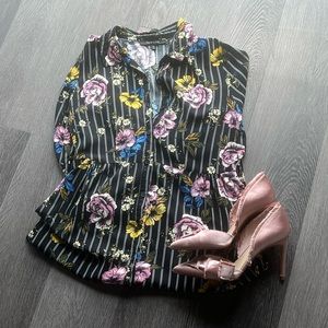 Print button up collared dress